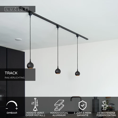 Lucide TRACK FAVORI Hanglamp - 1-fase Railsysteem / Railverlichting - 1xGU10 - Zwart (Uitbreiding) - USP